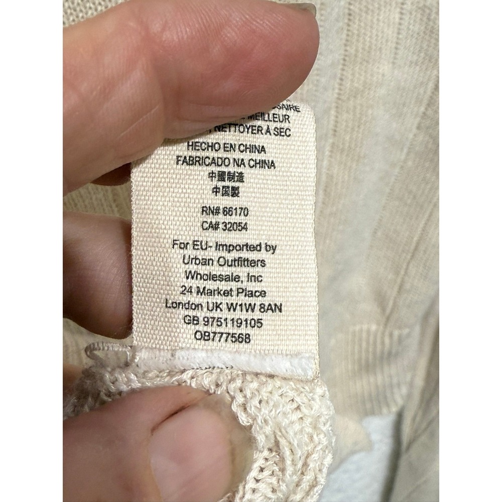 Free People Knot Front Long Sleeve Top Ribbed Knit Crop Beige Medium - Picture 5 of 8